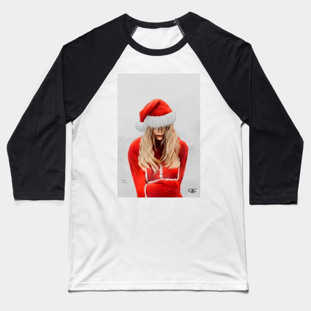 Beautiful Girl Portrait In Santa Claus Costume 3 Baseball T-Shirt by AIPerfection